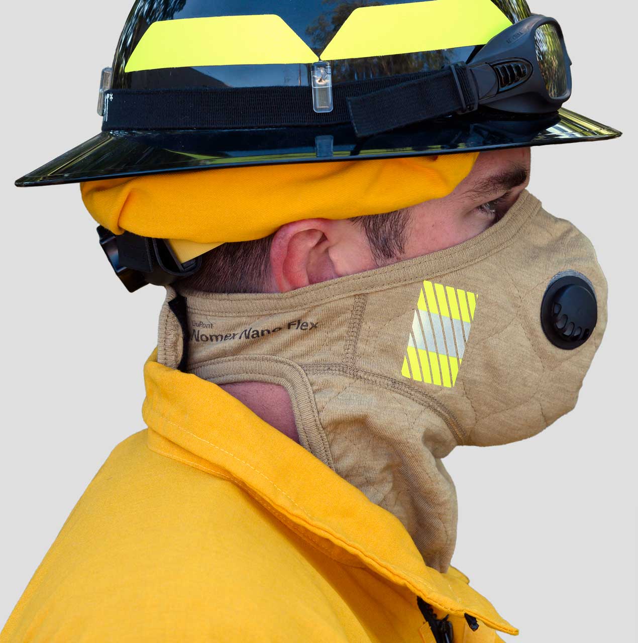 Wildland Barriaire Gold Particulate Mask with neck gaiter and 3M Trim - Image 3