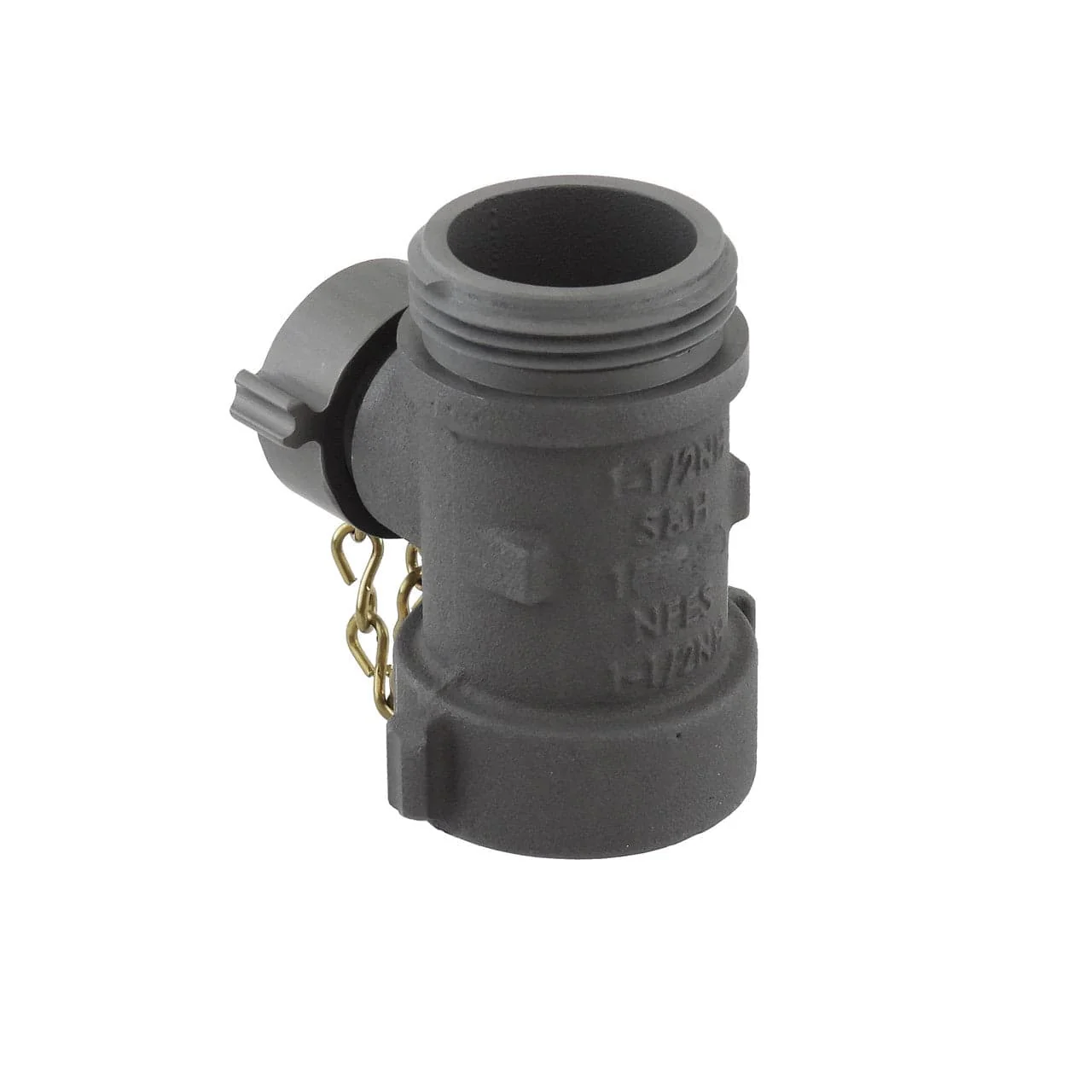 C & S Supply 1.5" NST Forestry Hose Tee with Cap & Chain - Image 2