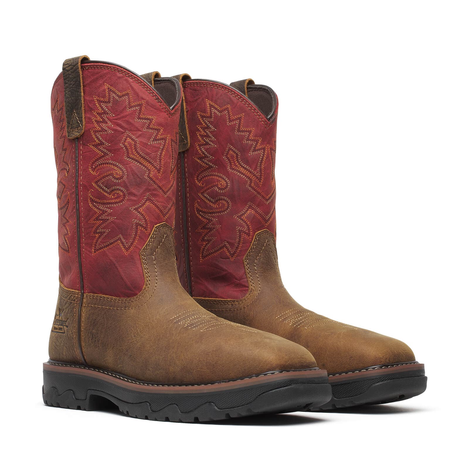 Thorogood Buffalo Ridge WP 11″ Brown/Scarlet Nano Sq Toe - Men's